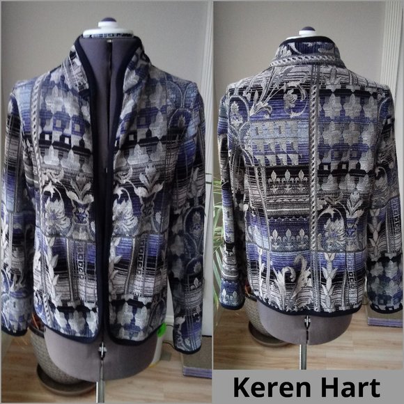 KEREN hart Jackets & Blazers - Keren Hart Silver & Blue Tapestry Jacket